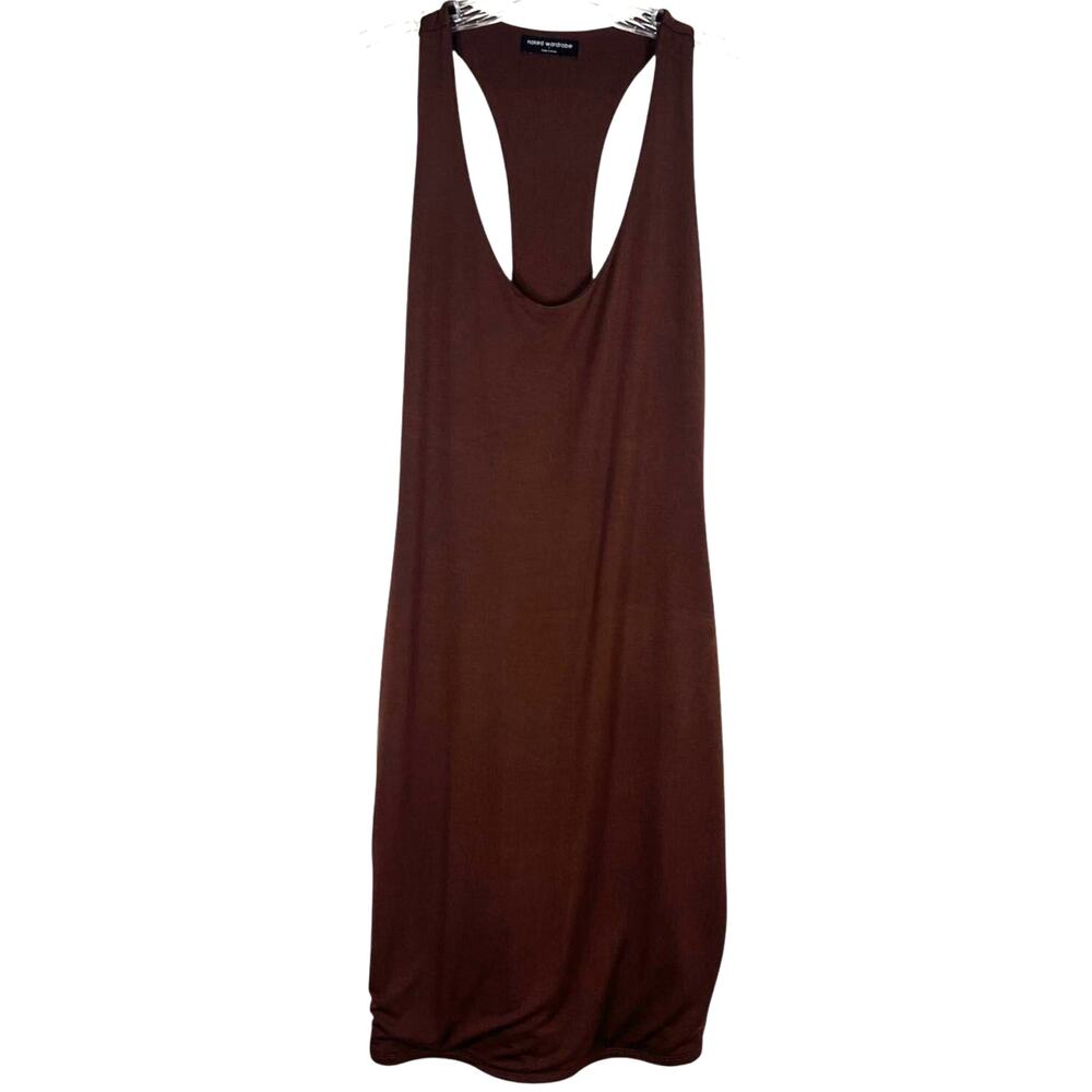 Naked Wardrobe Women's Racer Back Mini Brown Dress Bodycon Minimalist Size L